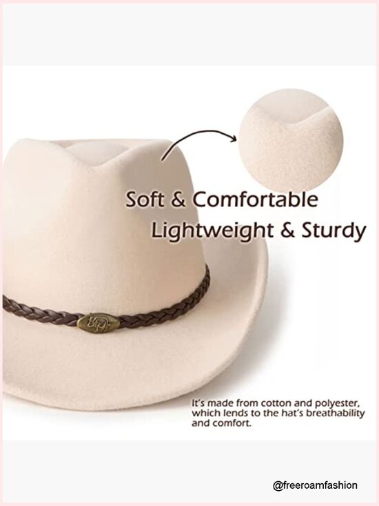 Classic Wide Brim Western Felt Cowboy Cowgirl Hat with Belt Buckle - One Size main image 5